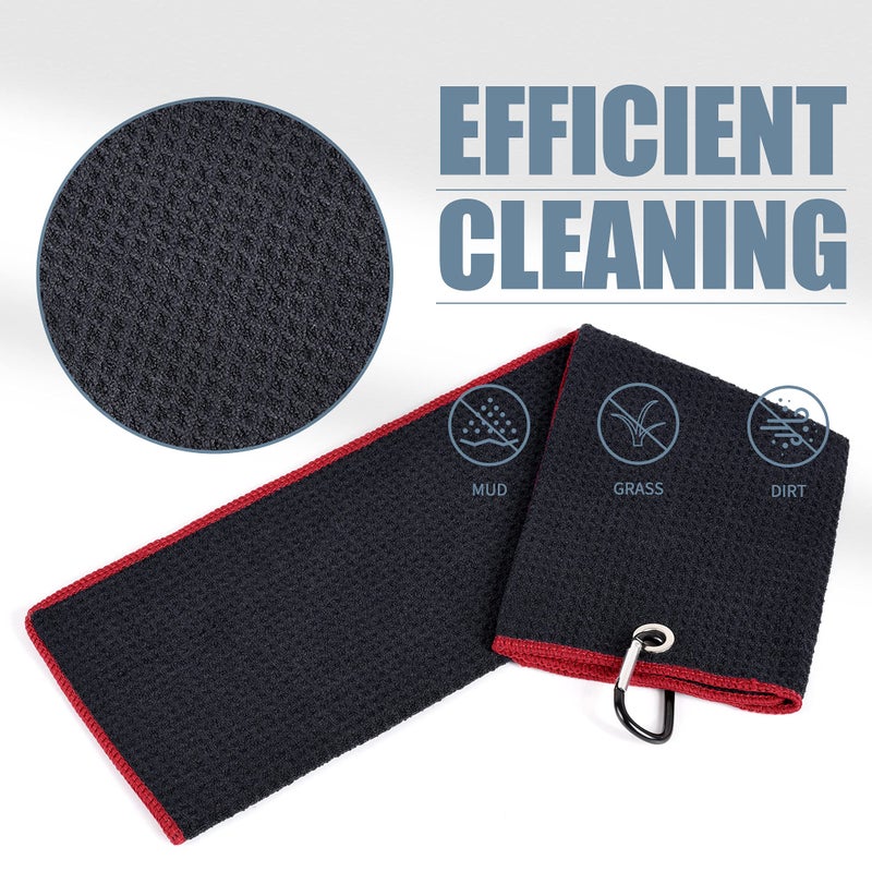 Mile High Life Tri-fold Golf Towel | Premium Microfiber Fabric | Waffle Pattern | with Heavy Duty Carabiner Clip | Golf Towel for Men and Women (Black/Red) - Image 3